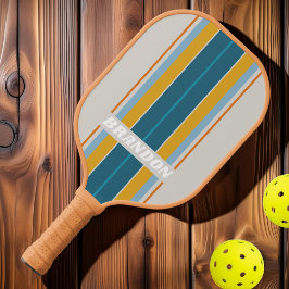 Retro-Regenbogenstreifen Streifen mit Namen Pickleball Schläger