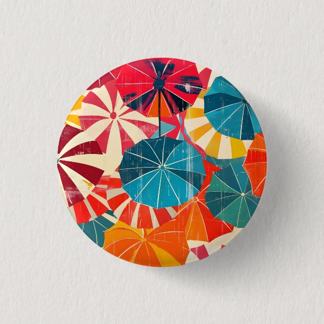 Retro-Regenschirm Pop-Art für regnerische Tage Button (Vorderseite)