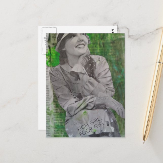 Retro reiche arme Mädchen Mixed Media Collage Postkarte (Vorderseite/Rückseite Beispiel)