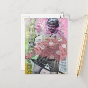 Retro-Reifen-Tanz Mixed Media Collage Postkarte
