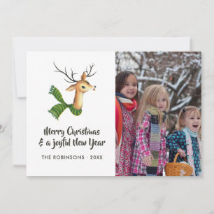 Retro Reindeer Burlap Weihnachts-Foto Feiertagskarte