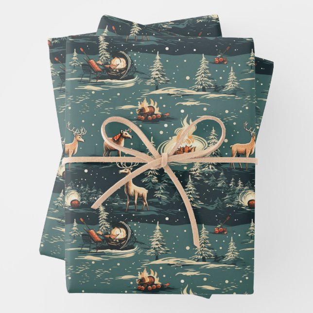 Retro Reindeer Christmas Geschenkpapier Set (Beispiel)
