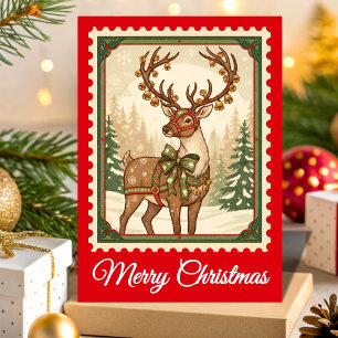 Retro Reindeer Christmas Postage Briefmarke Feiertagskarte
