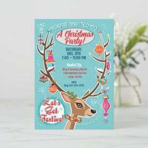Retro Reindeer Weihnachts-Party Einladung