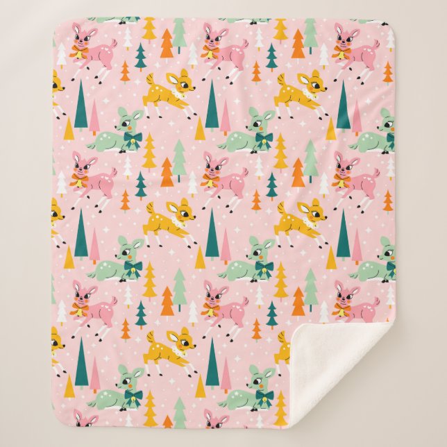 Retro Reindeer Wonderland Urlaubsmuster Sherpadecke (Vorderseite)