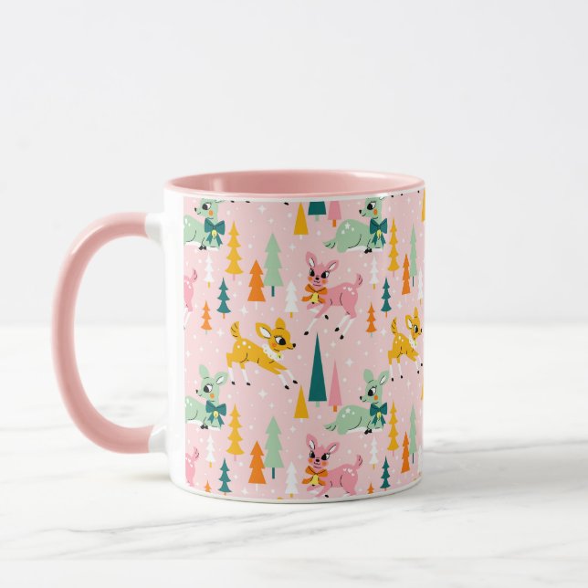 Retro Reindeer Wonderland Urlaubsmuster Tasse (Links)