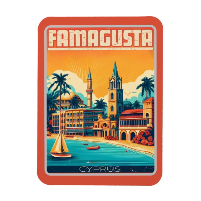 Retro Reise Famagusta Beach Zypern Souvenirgeschen Magnet (Vertikal)