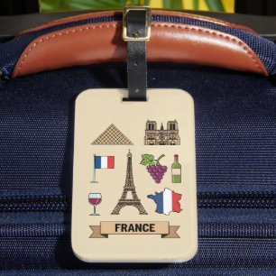 Retro-Reise Frankreich Ikonische Nationalsymbole Gepäckanhänger