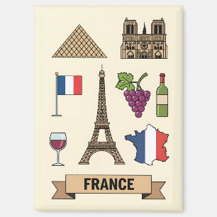 Retro-Reise Frankreich Ikonische Symbole Magnet
