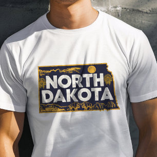 Retro-Reise-Ikonen-Grafik von North Dakota T-Shirt