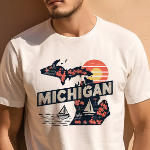 Retro-Reise-Ikonische Michigan-Grafik T-Shirt