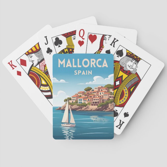 Retro-Reise Mallorca Spanien Küstenlandschaft Spielkarten (Rückseite)