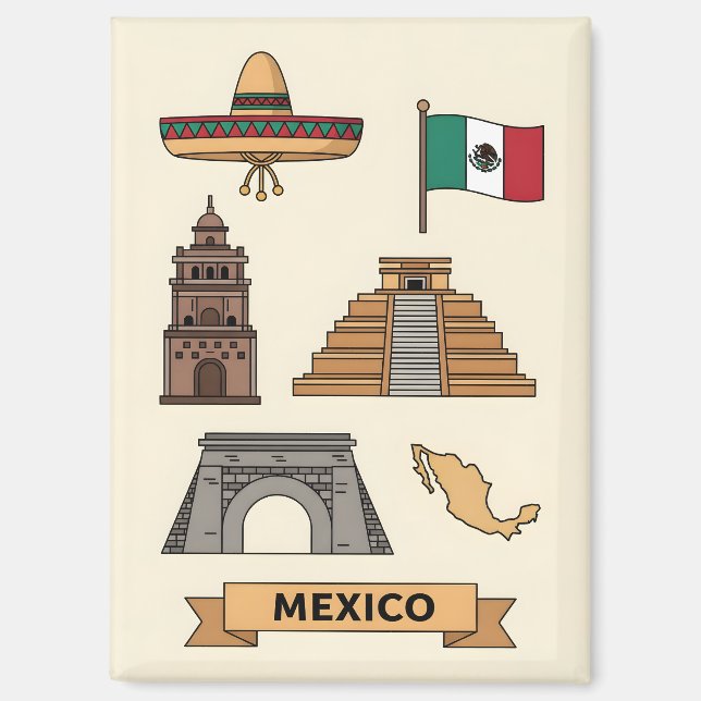 Retro-Reise Mexiko-Ikonensymbole  Magnet (Vorderseite)