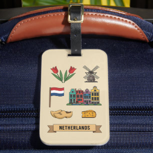 Retro-Reise Niederlande Ikonische Kultursymbole Gepäckanhänger