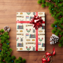 Retro-Reise Niederlande Ikonische Kultursymbole Geschenkpapier