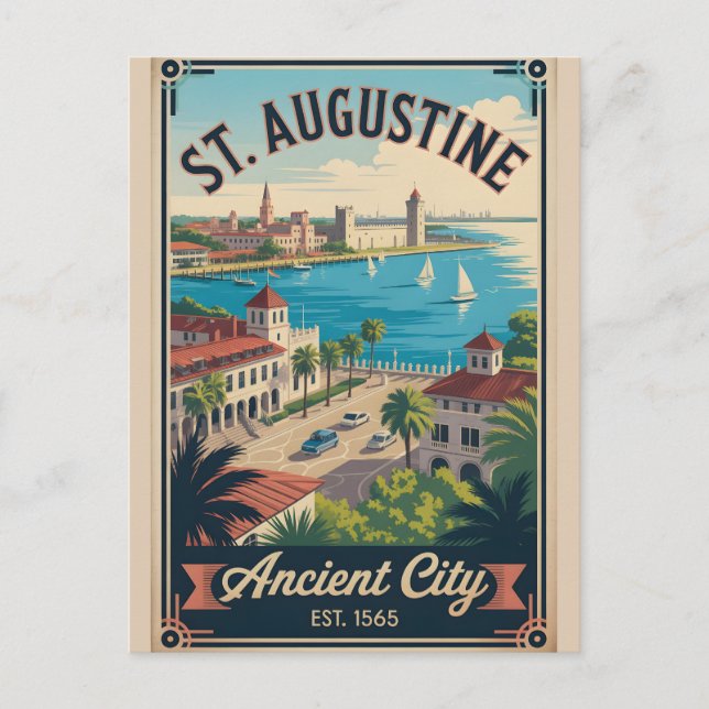 Retro-Reise St. Augustine Florida Postkarte (Vorderseite)