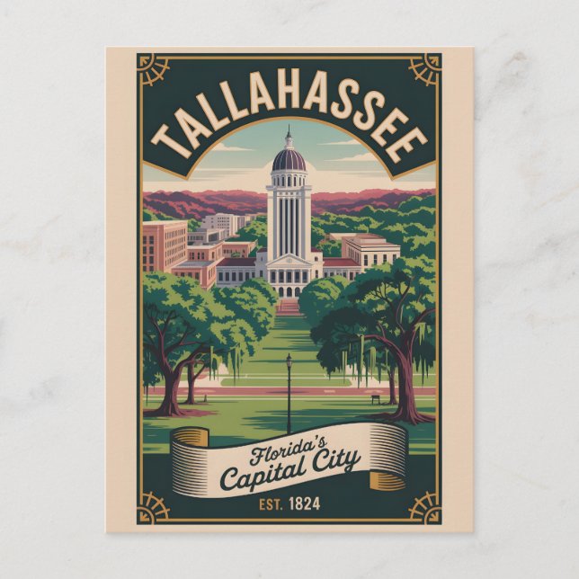 Retro-Reise Tallahassee Florida Postkarte (Vorderseite)
