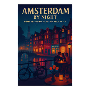 Retro-Reiseplakat: Amsterdamer Nachtleben Poster