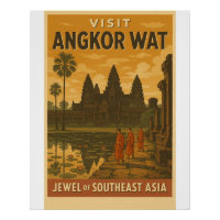 Retro-Reiseplakat des Angkor-Wat-Tempels