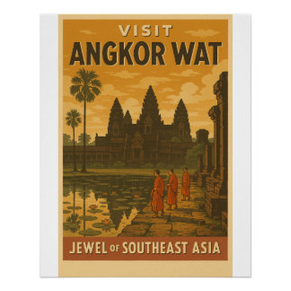 Retro-Reiseplakat des Angkor-Wat-Tempels Poster