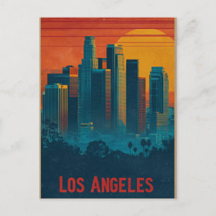 Retro-Reiseplakat-Kunst von Downtown Los Angeles Postkarte