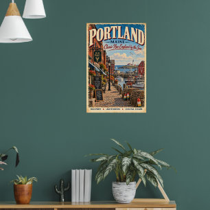 Retro-Reiseplakat Portland Maine Old Port Küste Poster