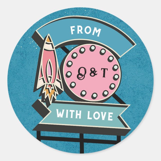 Retro-Reklametafel-Zeichen Hochzeit klassische Run Runder Aufkleber (Vorderseite)