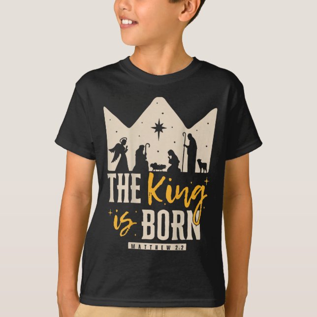 Retro Religious Christmas The King Is Born Christi T-Shirt (Vorderseite)