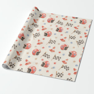 Retro-Rennhelm-Schachbrett-Flagge Geburtstag Geschenkpapier