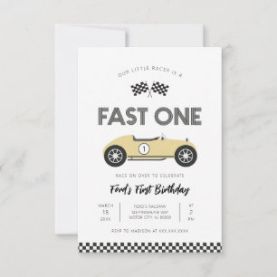 Retro-Rennwagen Fast One Erster Geburtstag Einladung