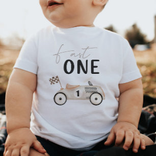 Retro-Rennwagen-Geburtstags-T-Shirt "Fast One" Kleinkind T-shirt