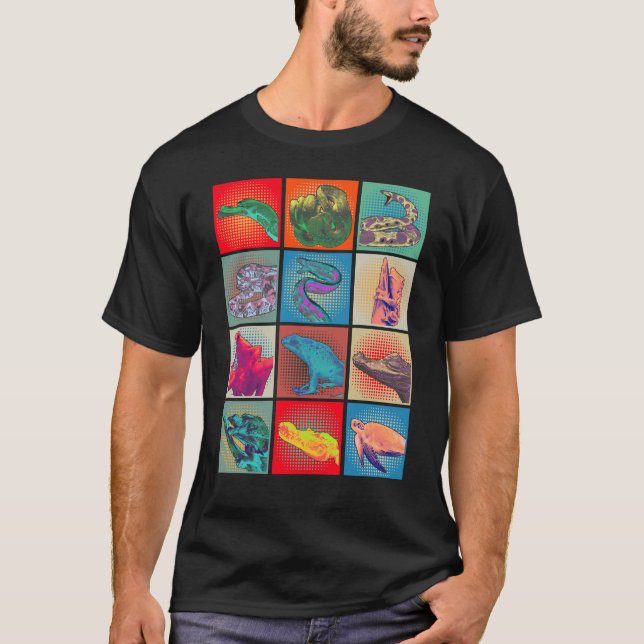 Retro Reptile Collage Schlange Frosch Schildkröte T-Shirt (Vorderseite)