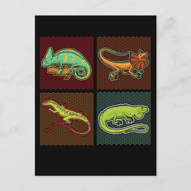 Retro Reptiles Lizard Chameleon Iguana Postkarte (Vorderseite)