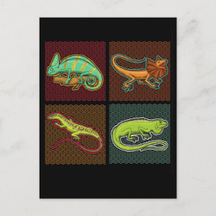 Retro-Reptilien Echse Chamäleon Leguan Postkarte