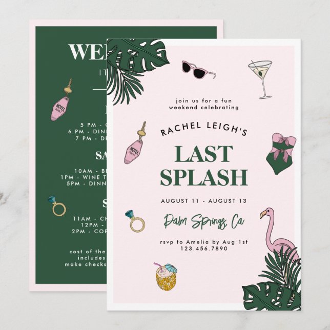 Retro Resort Letzte Splash Bachelorette Wochenende Einladung (Vorne/Hinten)