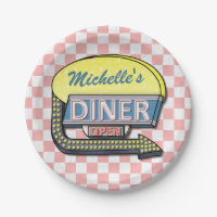 Retro Restaurant-Zeichen-50er Rosa-Checkered