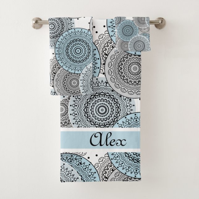 Retro, Retromuster, blau und grau, elegant Badhandtuch Set (Insitu)