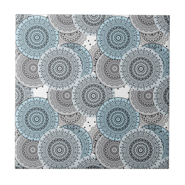 Retro, Retromuster, blau und grau, elegant Fliese (Vorderseite)