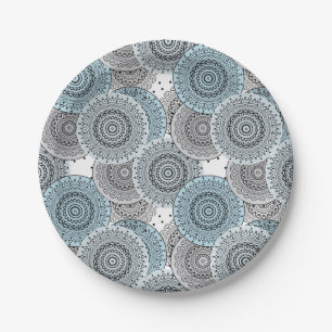 Retro, Retromuster, blau und grau, elegant Pappteller