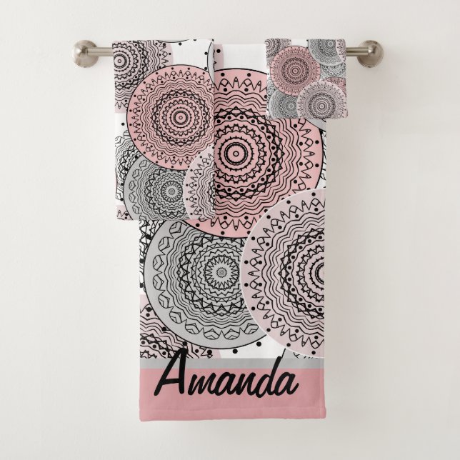 Retro, Retromuster, blau und rosa, elegant Badhandtuch Set (Insitu)