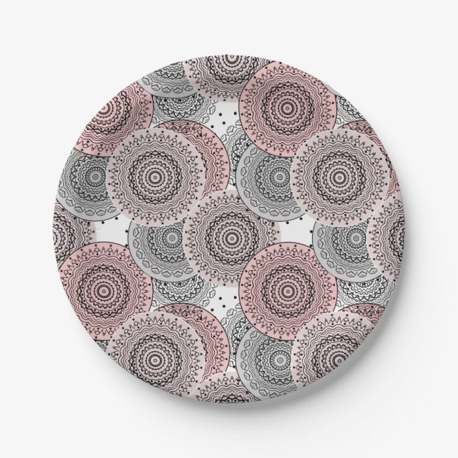 Retro, Retromuster, blau und rosa, elegant Pappteller (Vorderseite)