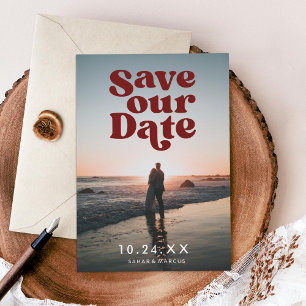 Retro Rettete unsere Date Burgundy Foto Card Feiertagskarte