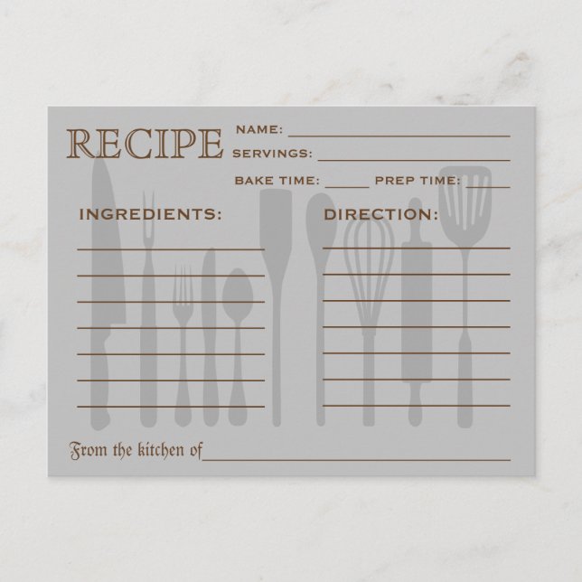 Retro Rezept Card Küchenutensilien gestrichen Postkarte (Vorderseite)