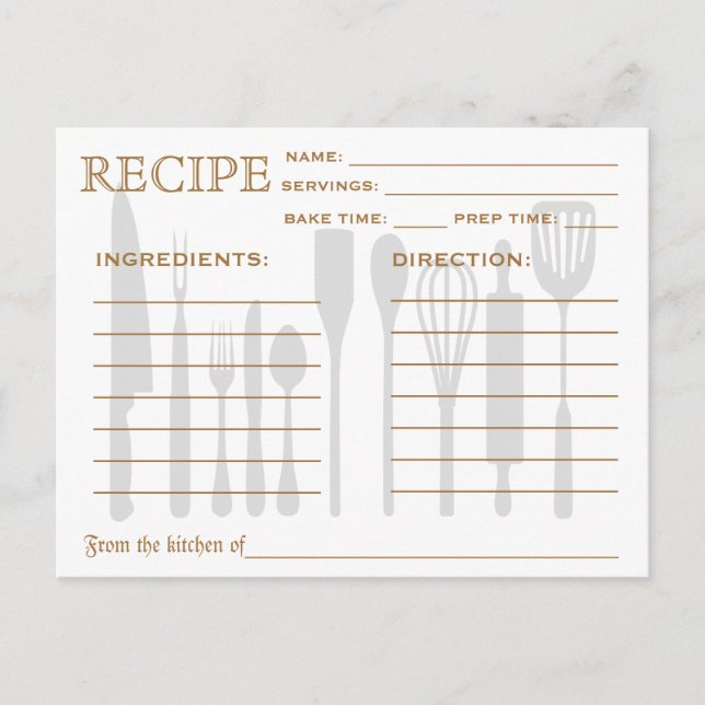 Retro Rezept Card Küchenutensilien gestrichen Postkarte (Vorderseite)