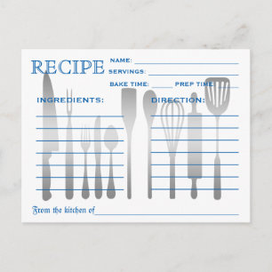 Retro Rezeptkarte Blau Gestreift Postkarte
