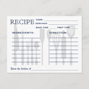 Retro-Rezeptkarte mit Küchenwerkzeugen gestreift Postkarte