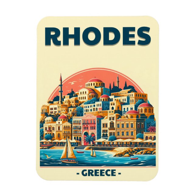 Retro Rhodes City - Griechenland - Feriengeschenke Magnet (Vertikal)