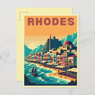 Retro Rhodes City - Griechenland - Feriengeschenke Postkarte
