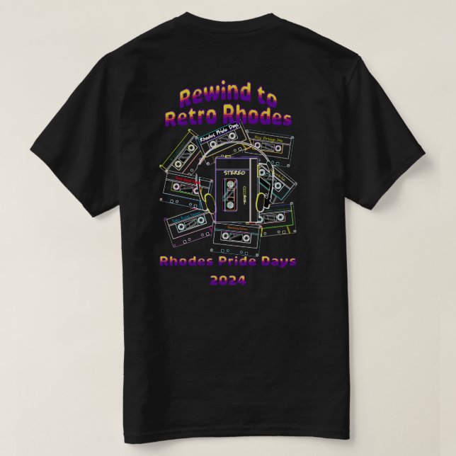 Retro Rhodes Pride Days Mix Tape Tshirt (Design Rückseite)