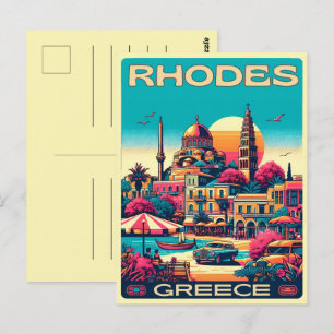 Retro Rhodos Stadt - Griechenland Urlaub Geschenke Postkarte